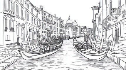 Venice canal gondolas sketch, city background, travel postcard