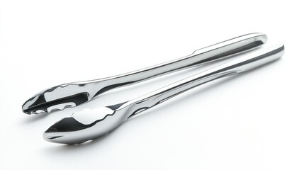 Obraz premium Stainless steel tongs on white background, cooking utensil