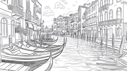 Venetian canal, gondolas moored, cityscape, sunny day, travel