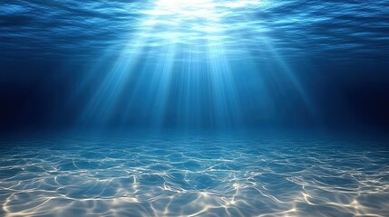 Serene Underwater Scene with Sunlight Filtering Through the Water Surface and Ocean Floor
