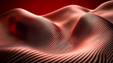 Red metallic waves, abstract background