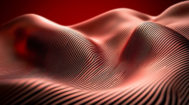 Red metallic waves, abstract background