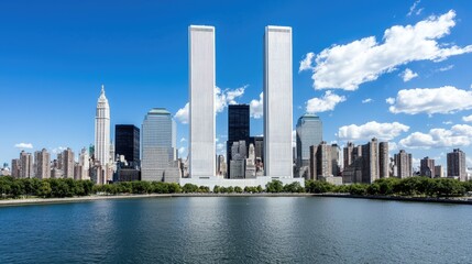 Fototapeta premium Twin Towers Memorial NYC Skyline Sunny Day