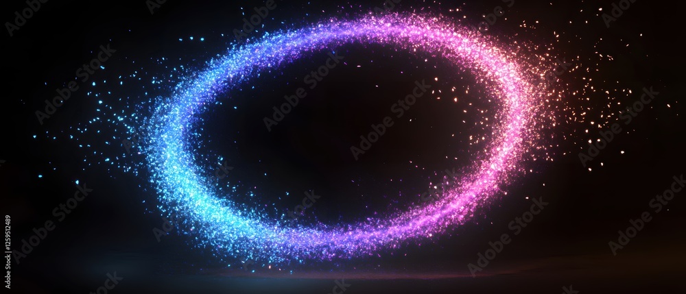 Aufkleber Abstract Circular Portal of Shimmering Particles with Gradient Color on Dark Background