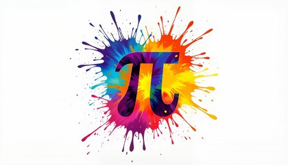Colorful pi symbol with paint splashes on white background