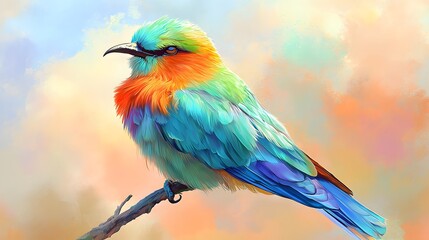 Obraz premium Vivid colorful bird resting peacefully upon a delicate branch