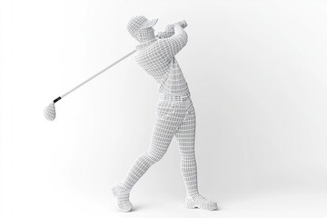 3D line icon showing a golfer performing a club swing for an athletic motion.