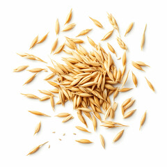 Scattered oat grains on white. Food product photography