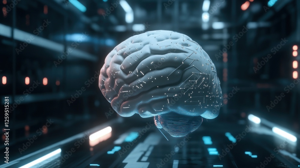 Poster artificial intelligence: digital brain with circuit connections concept