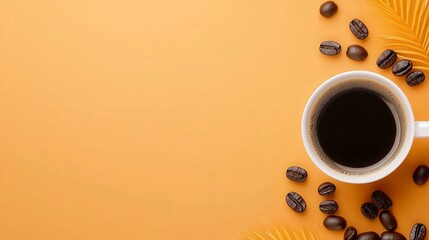 Obraz premium Freshly Brewed Coffee in White Cup on Vibrant Orange Background