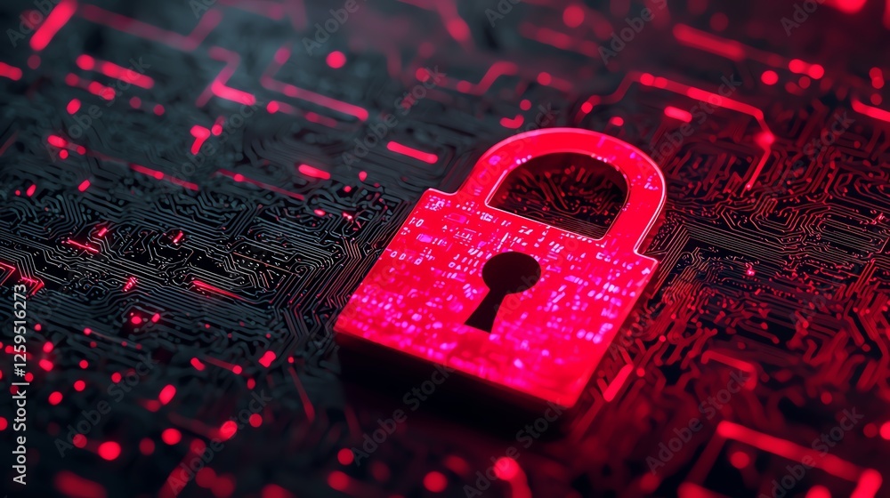 Poster digital security lock on circuit background