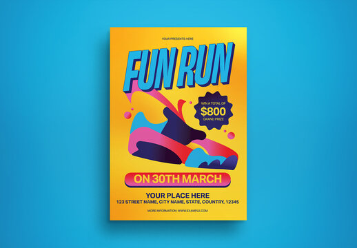 Yellow Quirky Illustration Fun Run Flyer Layout