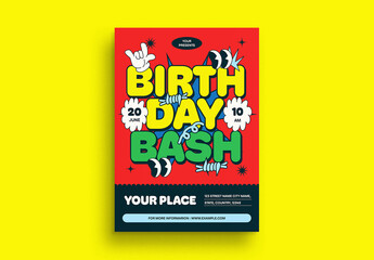 Red Bold & Bright Color Birthday Bash Flyer Layout