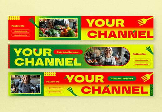 Red Bold & Bright Color Food Vlogger Youtube Banner