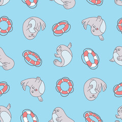 Seal Animal Lifebuoy Pattern Vector Illustration Seamless for Background Wallpaper Packaging Cover