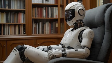 Fototapeta premium Healthcare robot conducting balance assessment test with elderly patient using sensor platform