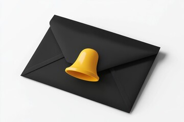 Black envelope, yellow bell, notification, white background, email alert