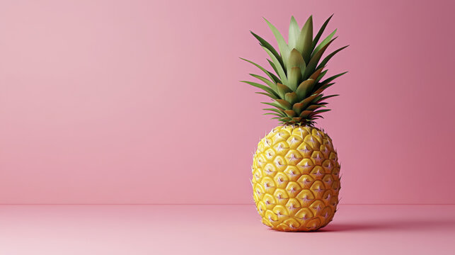 vibrant pineapple on pink background, showcasing its unique texture and color. Perfect for tropical themes and summer vibes