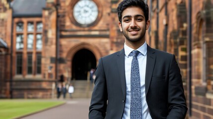 Confident Young Man in Suit Outside University