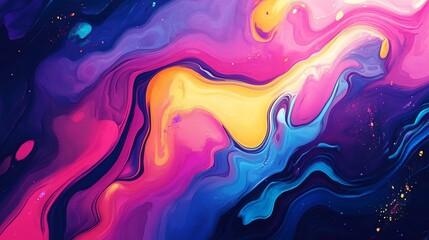 Fototapeta premium Abstract vibrant swirls of pink, blue, and yellow paint.
