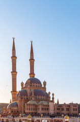 Beautiful Al Mustafa Mosque in Old Town of Sharm El Sheikh in Egypt, at sunset