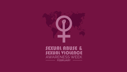February is Sexual Abuse and Sexual violence awareness week. Vector template Design for banner, greeting card, poster, prints, social media post ,flyer , T shirt with background.