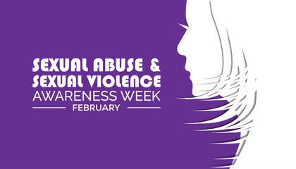 February is Sexual Abuse and Sexual violence awareness week. Vector template Design for banner, greeting card, poster, prints, social media post ,flyer , T shirt with background.