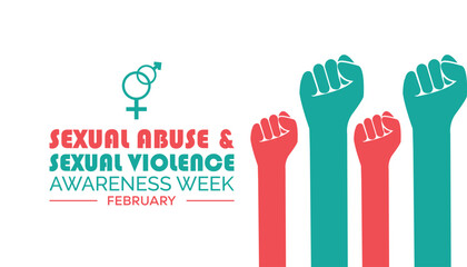 February is Sexual Abuse and Sexual violence awareness week. Vector template Design for banner, greeting card, poster, prints, social media post ,flyer , T shirt with background.