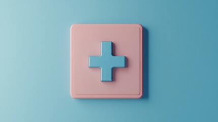 Obraz premium A minimalist design featuring a pink square with a blue medical cross symbol against a soft blue background.