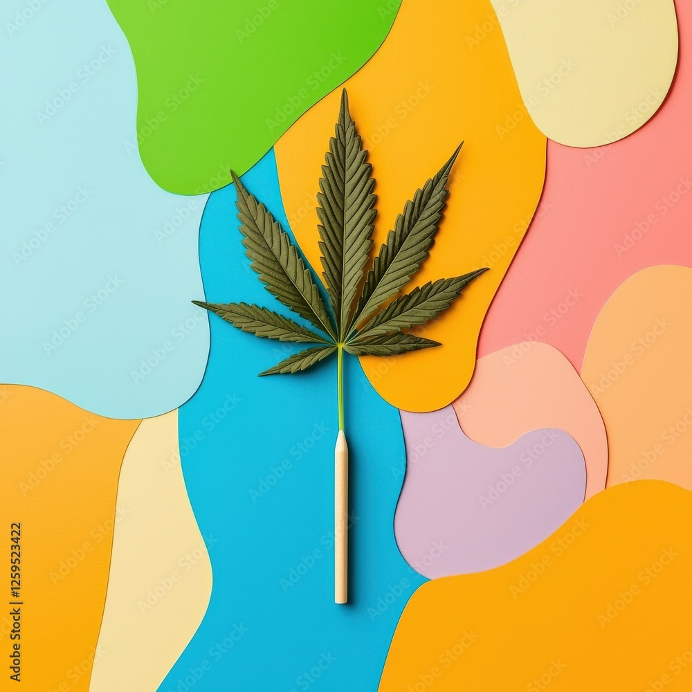 Poster abstract cannabis leaf with overlapping colorful patterns
