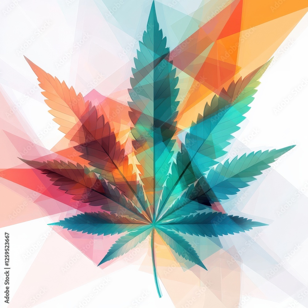 Poster abstract cannabis leaf with overlapping colorful patterns
