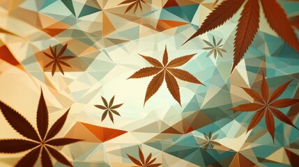 Abstract cannabis leaves with geometric designs on a soft background