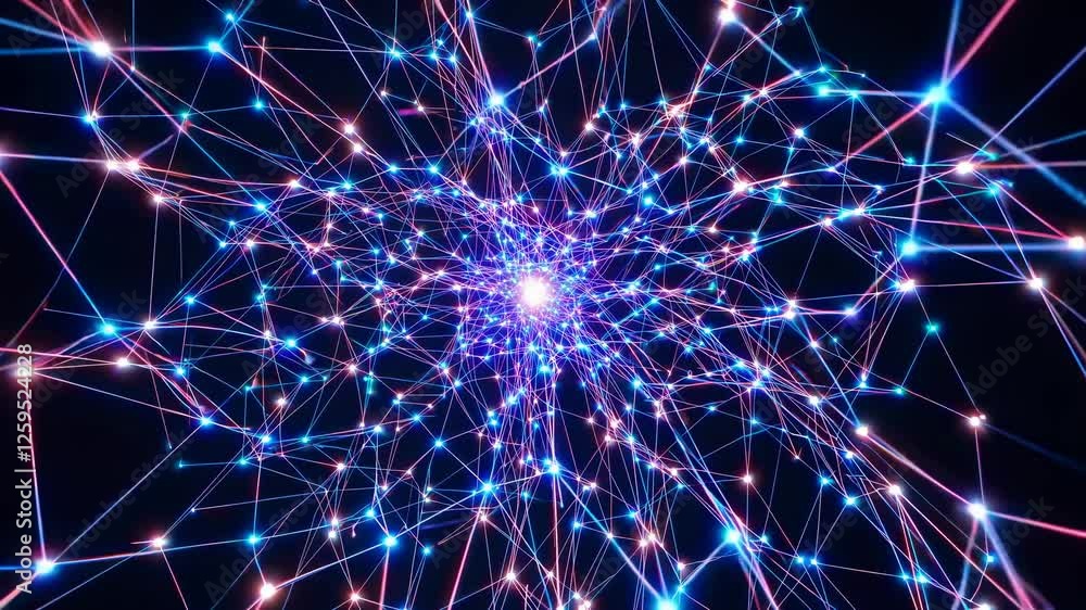 Aufkleber abstract video of interconnected glowing lines and nodes, resembling a neural network. top-down angl