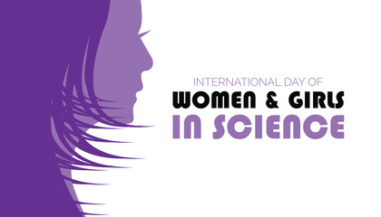 February is International day of Women and Girls in science. Vector template Design for banner, greeting card, poster, prints, social media post ,flyer , T shirt with background.