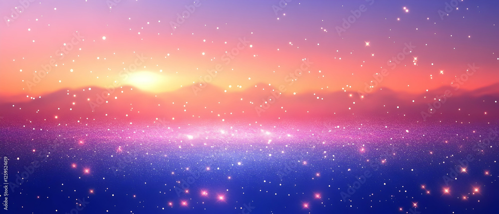 Poster Magical sunset, mountains, sparkle