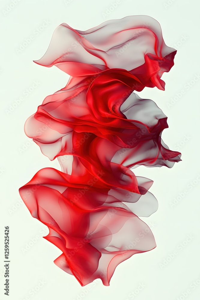 Poster abstract red fabric floating gracefully against a soft background artistic presentation