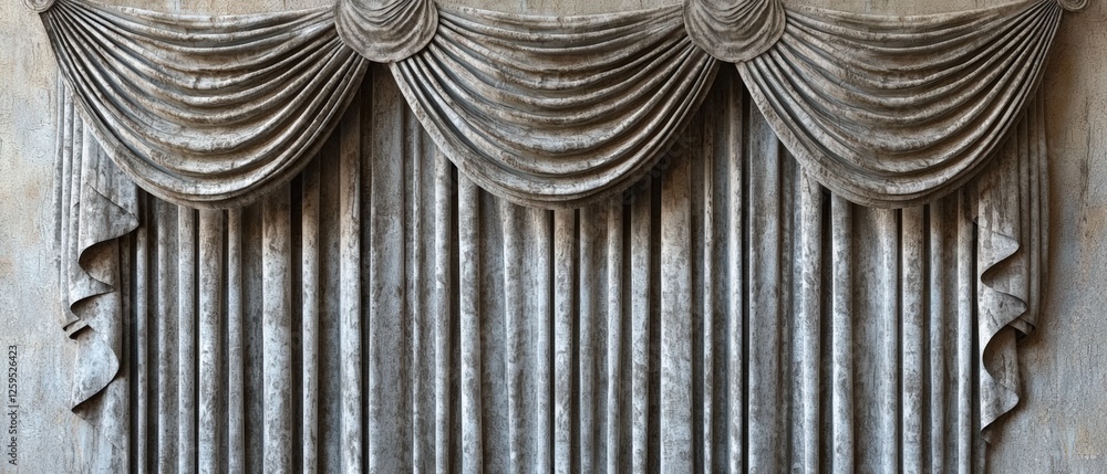 Poster elegant ash gray stage curtain drapery with beautiful texture and design for background use in theat