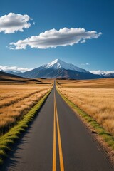 Fototapeta premium arafed road with a mountain in the distance and a yellow line