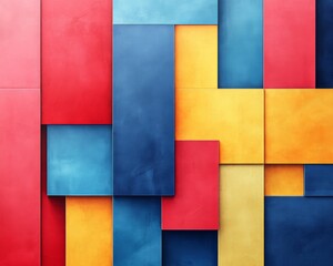 Fototapeta premium Abstract background with vibrant color blocks and sharp contrasts. Featuring bright reds, blues, and yellows. Ideal for modern design projects.