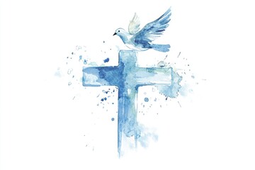 Blue watercolor cross, dove, peace, hope, spiritual, religious art, faith, Easter