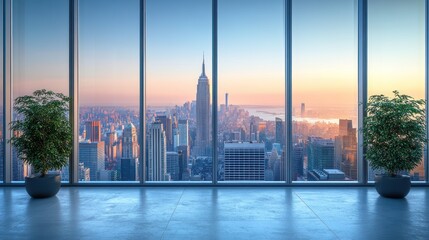 Sunrise Cityscape View from Modern Office