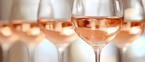 Elegant Rose Wine Glasses Sparkling with Light in a Soft Focus Celebration Scene