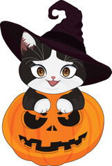Witch Cat In Hat Halloween Vector