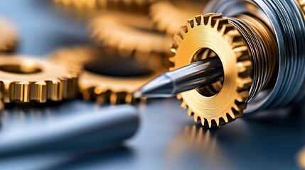Precision Gold Gears and Metallic Components - Close-Up Macro Shot