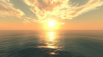 Fototapeta premium Golden sunset over calm ocean; idyllic seascape