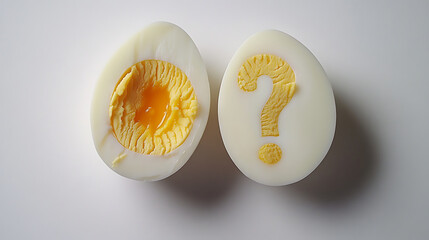 Two Halved Boiled Eggs One With Question Mark