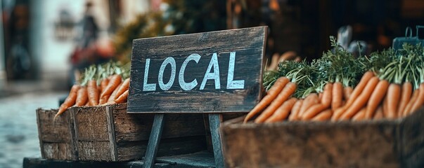 Freshly Harvested Carrots Displayed Locally in Rustic Wooden Crates at a Farmer's Market.