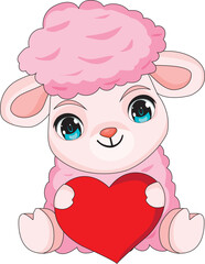Cute Sheep Valentine Holding Heart Vector