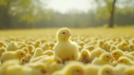 A group of ducklings in a field