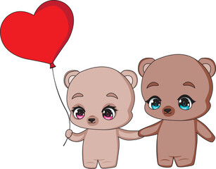 Cute teddy bear couple with balloon vector